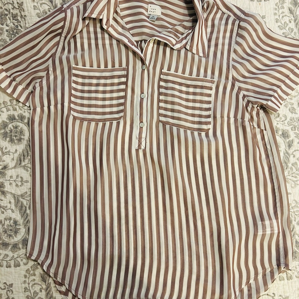 A New Day Brown and White Striped Shirt